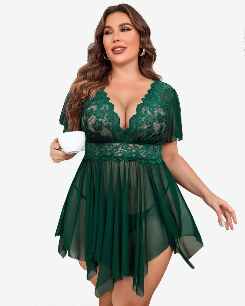 Plus Size Babydoll Floral Lace Lingeries