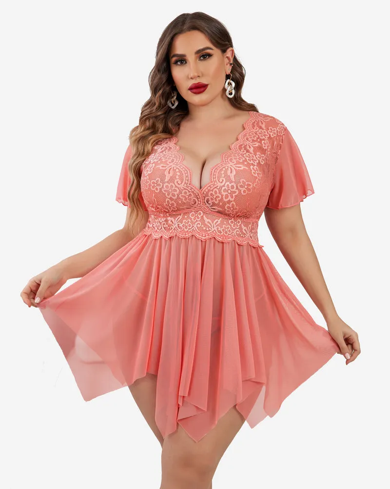 Plus Size Babydoll Floral Lace Lingeries