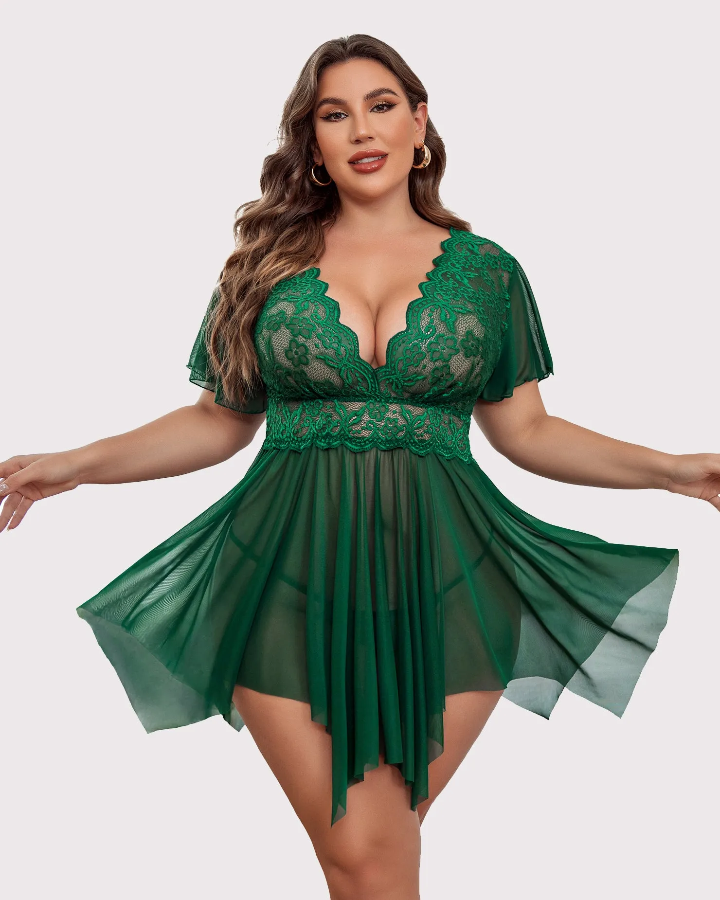 Plus Size Babydoll Floral Lace Lingeries