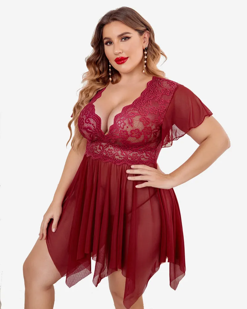 Plus Size Babydoll Floral Lace Lingeries