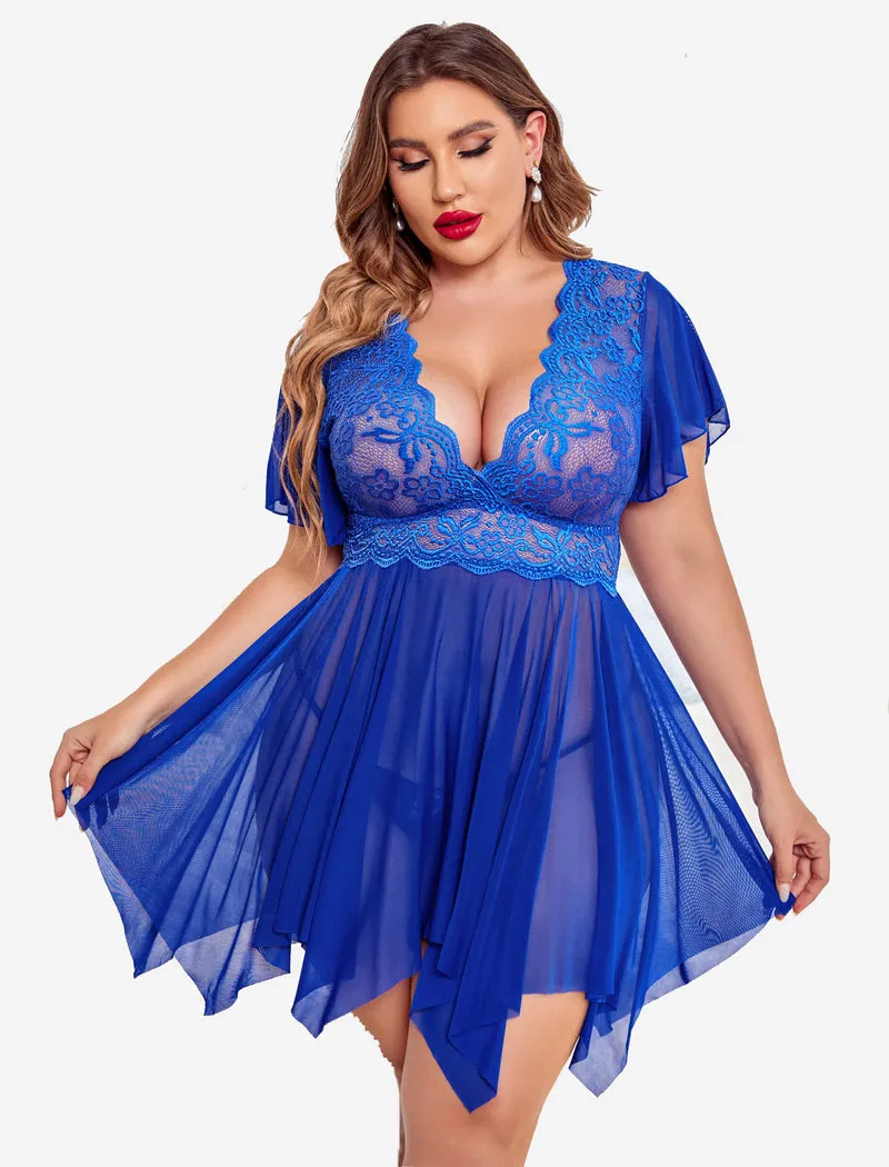 Plus Size Babydoll Floral Lace Lingeries