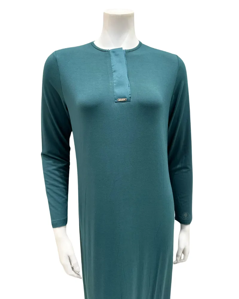 Plush PM Ivy Green Satin Accent Button Down Modal Nightgown