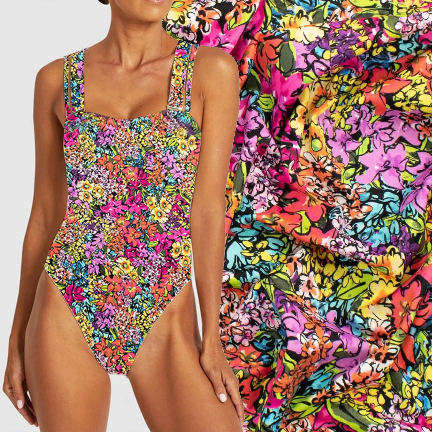 Premium Digital Printed Swimwear Lycra Vintage Pop Floral