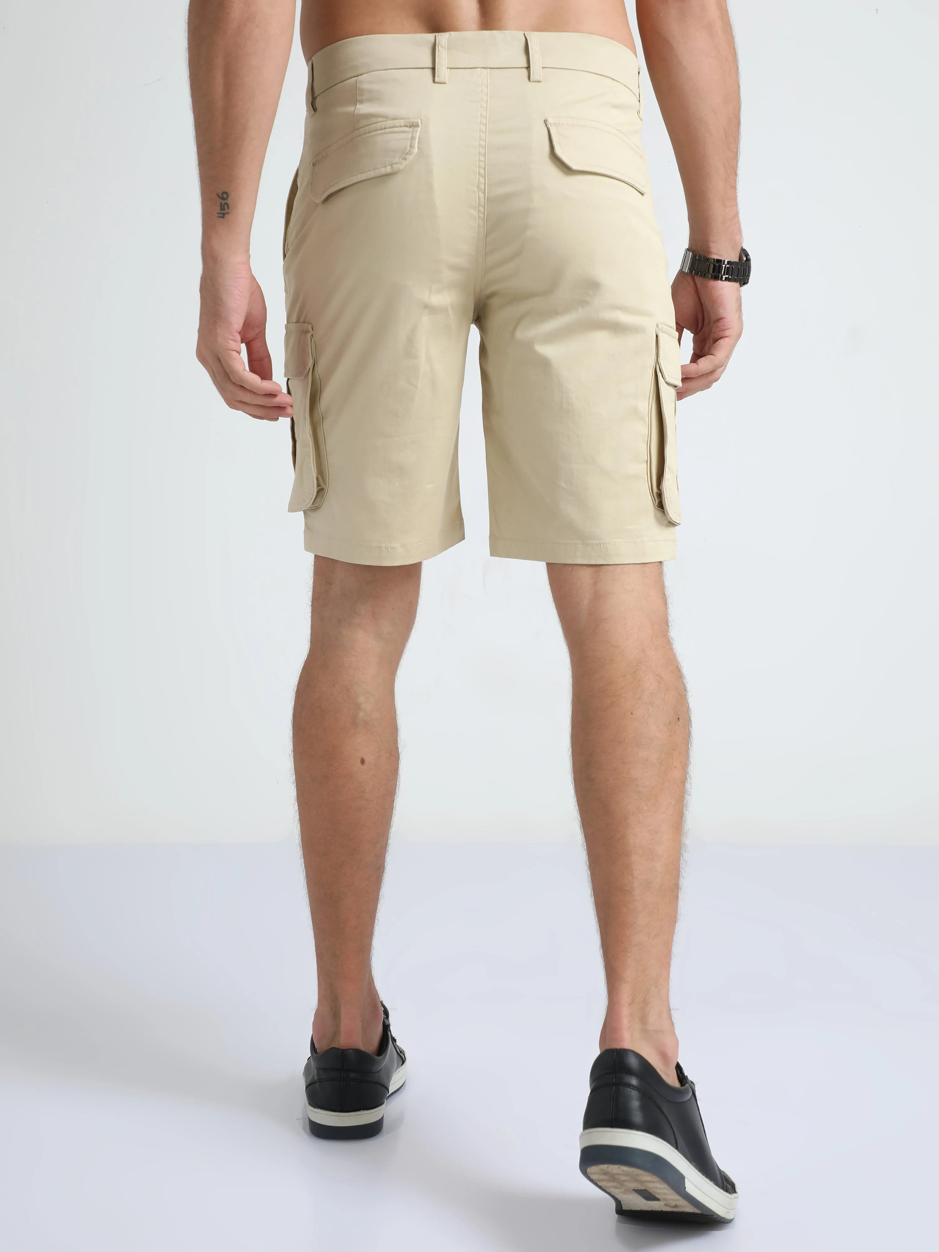 Premium Twill Beige Cargo Shorts