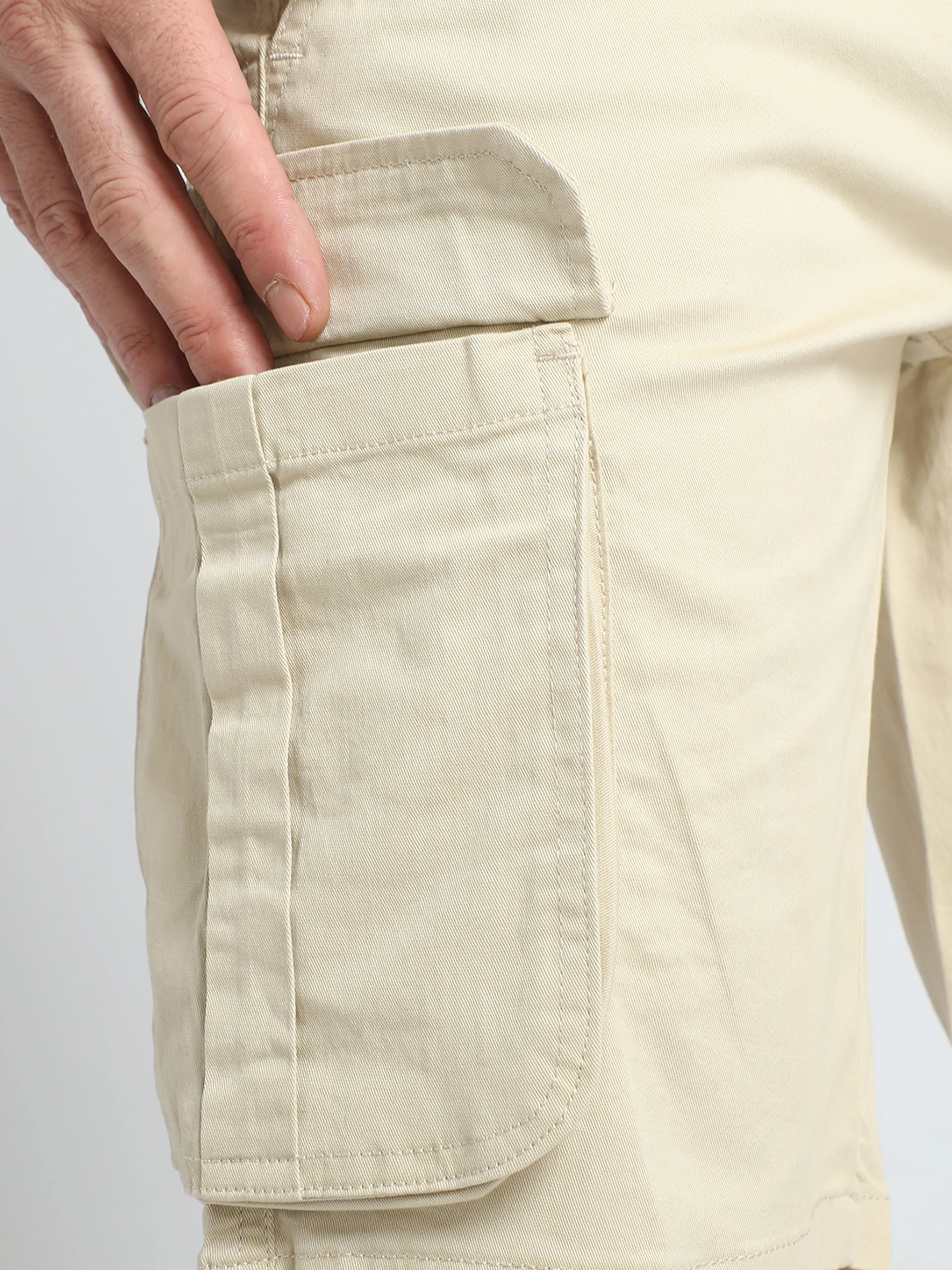 Premium Twill Beige Cargo Shorts