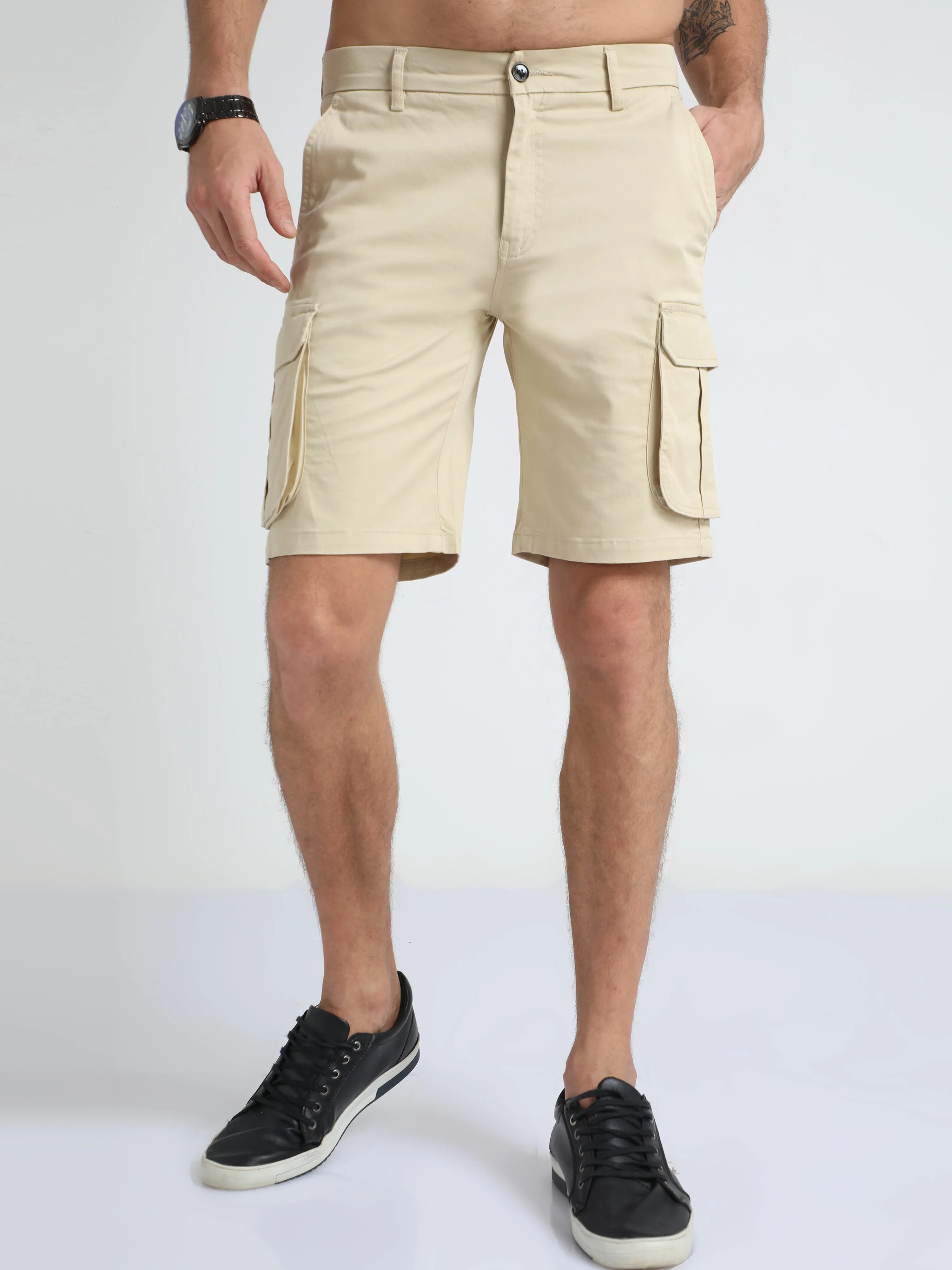 Premium Twill Beige Cargo Shorts