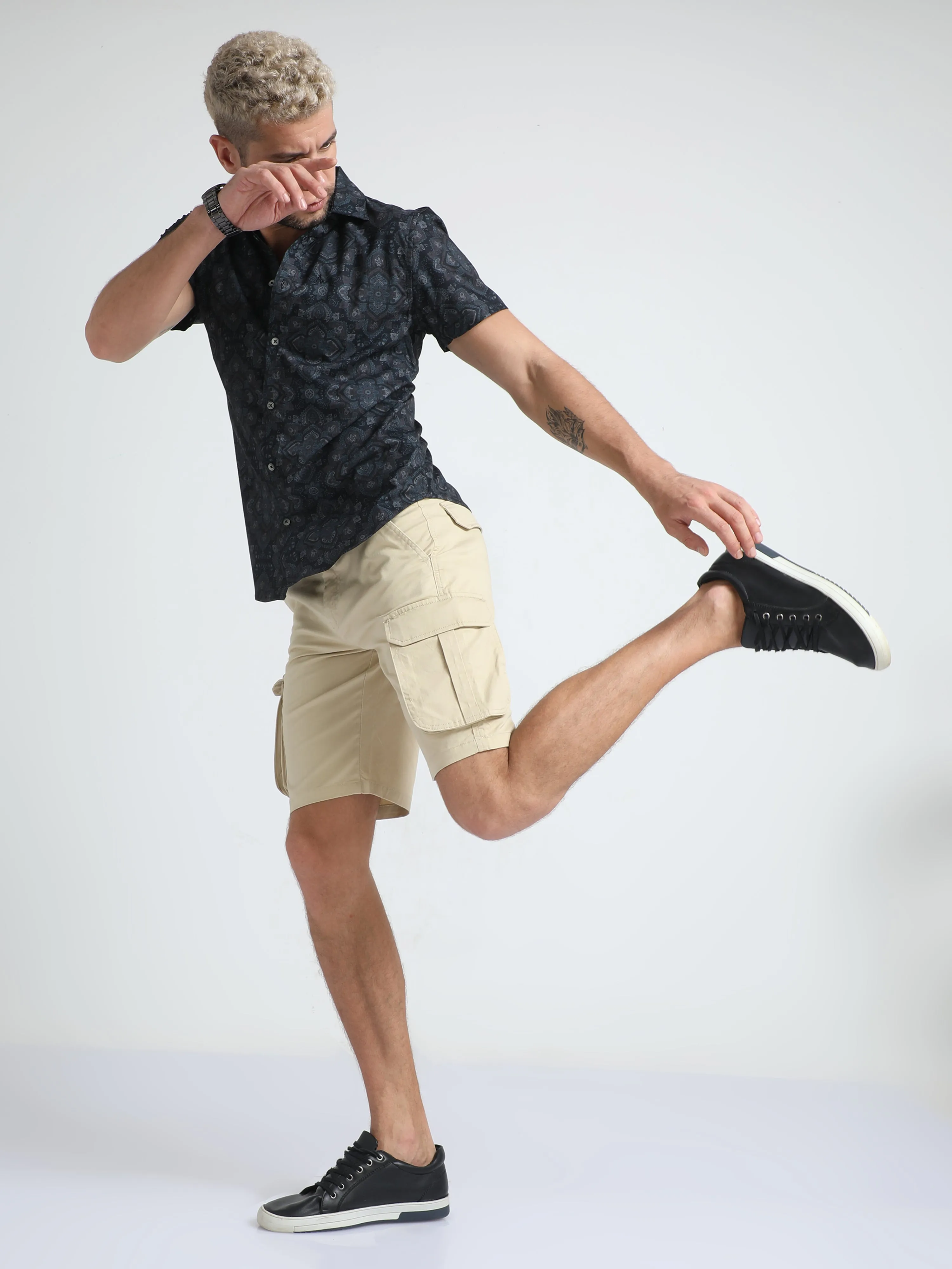 Premium Twill Beige Cargo Shorts