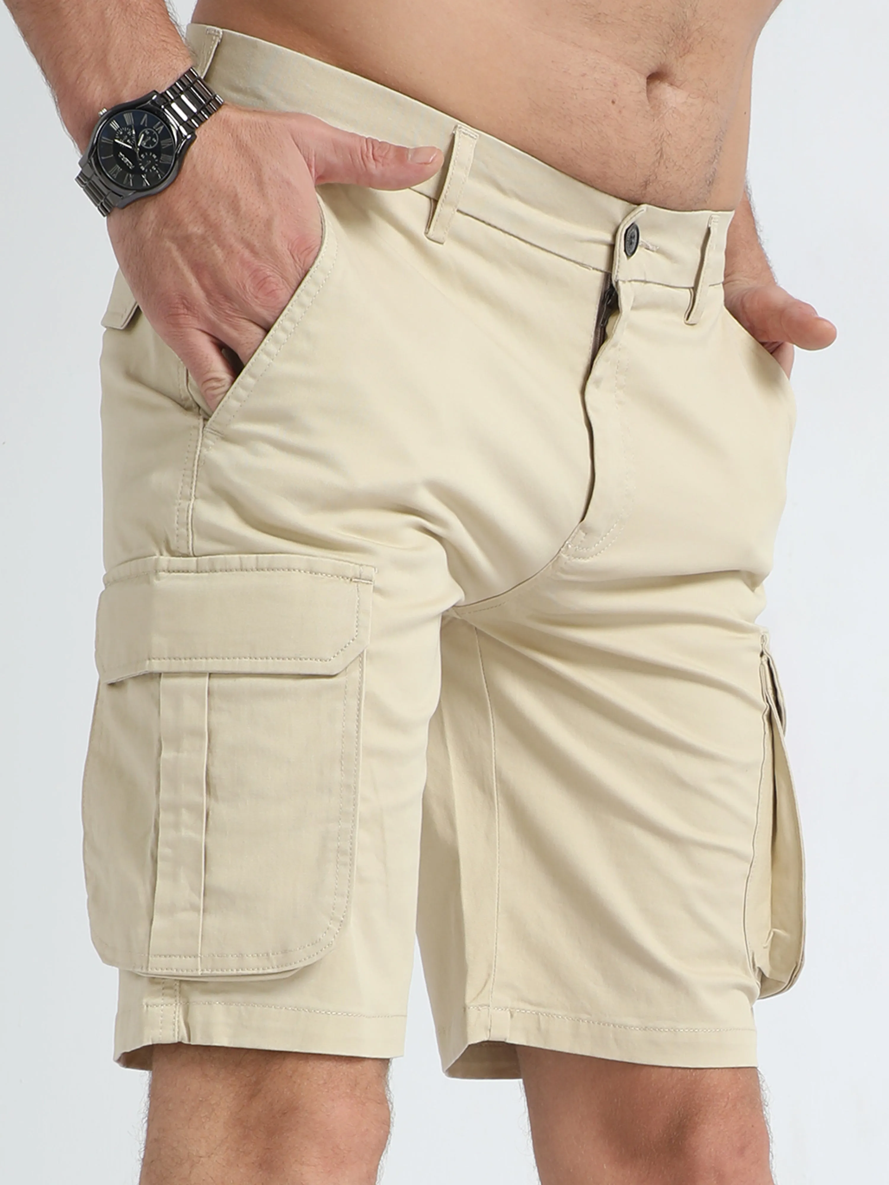 Premium Twill Beige Cargo Shorts