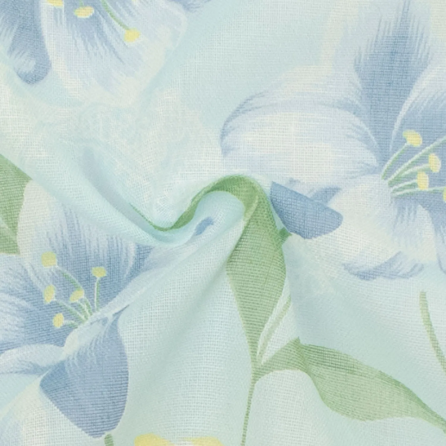 Printed Cotton Voile Design-59 Blue & Yellow Lily Flower on Light Blue