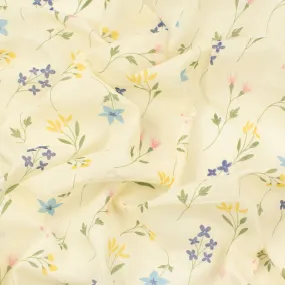 Printed Cotton Voile Design-83 Multicolor flowers on Cream