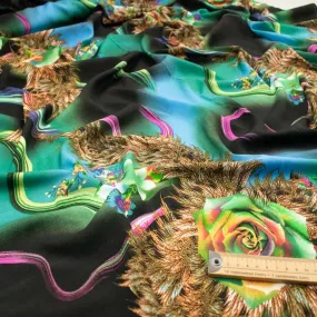 Printed Rayon Design-60 Green Roses & Purple Wave