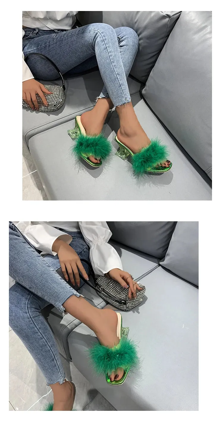 Quianae Feather Slippers High Heels