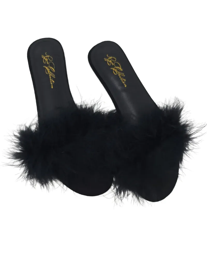 Rya Collection Black Feather Slippers