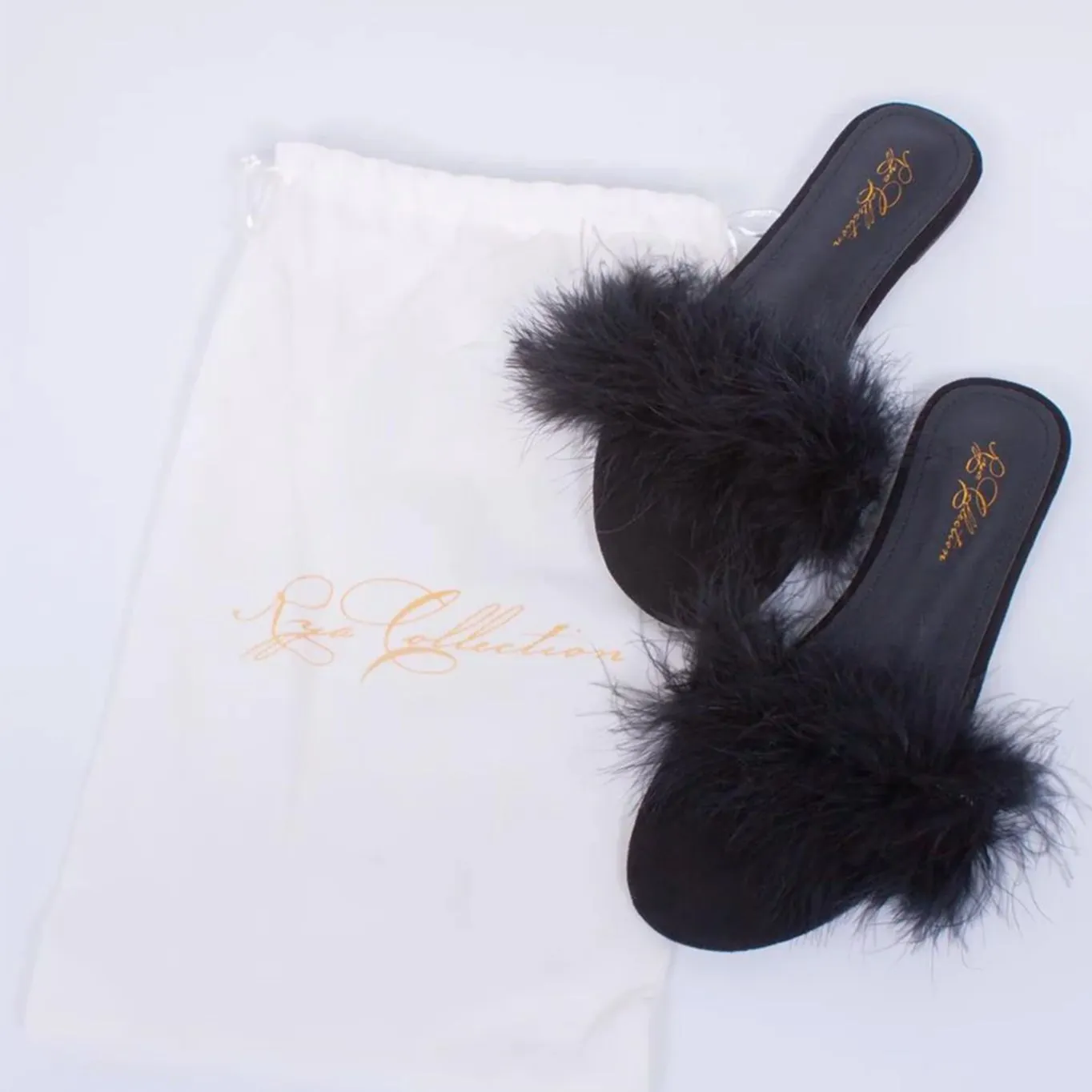 Rya Collection Feather Slippers in Black S01