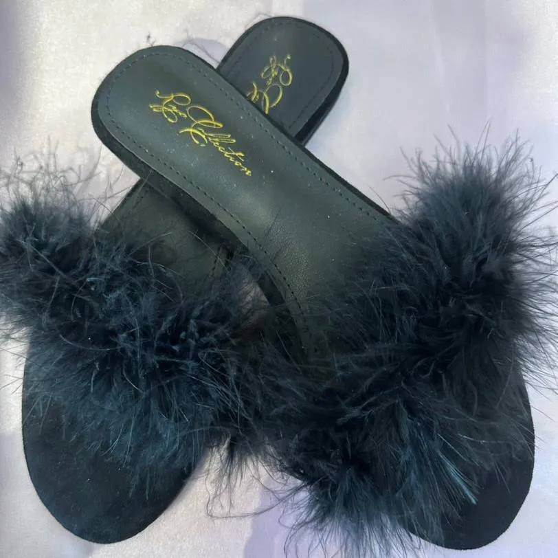 Rya Collection Feather Slippers in Black S01