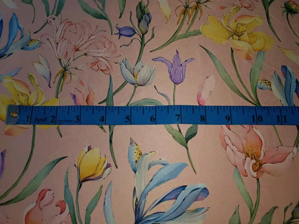 Satin fabric Floral print 54" wide available in three colors pink/yellow/green