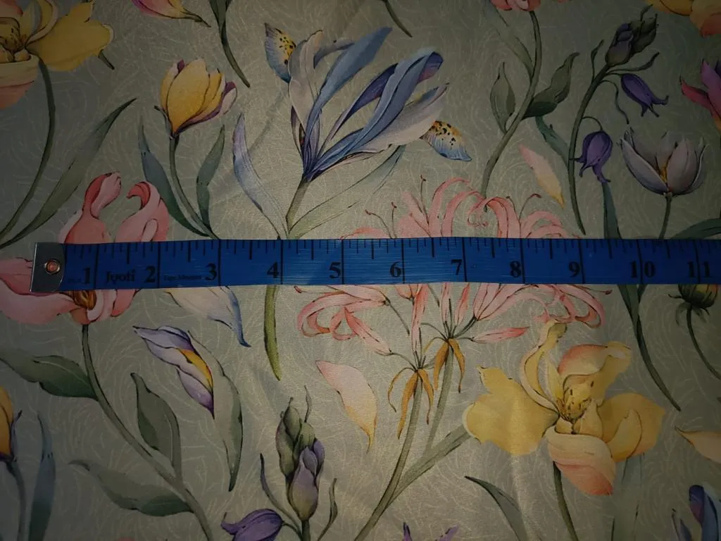 Satin fabric Floral print 54" wide available in three colors pink/yellow/green