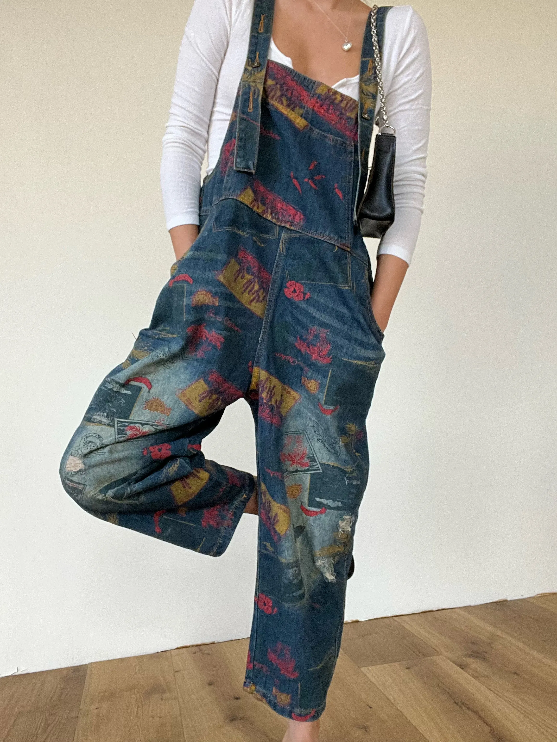 Southwest Print Baggy Overalls