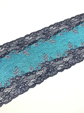 Turquoise & Navy 6.5" Wide Stretch Lace