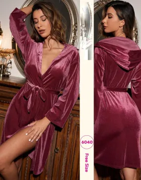 Velvet lounge robe with hooded belt