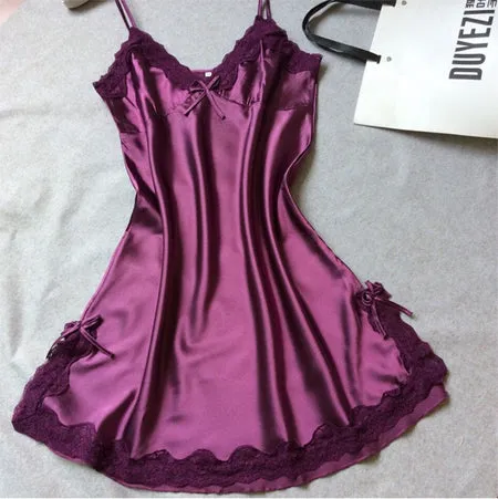 VenusFox Sexy Silk Satin Nightgown V-neck Lingerie