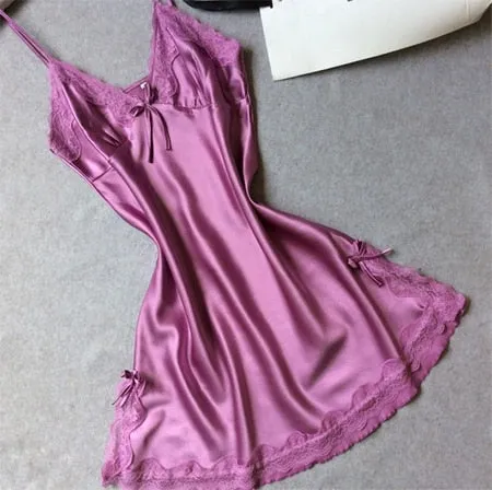 VenusFox Sexy Silk Satin Nightgown V-neck Lingerie