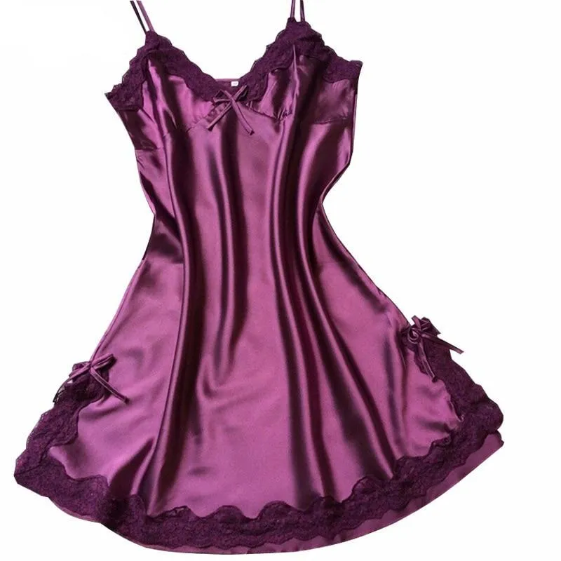 VenusFox Sexy Silk Satin Nightgown V-neck Lingerie