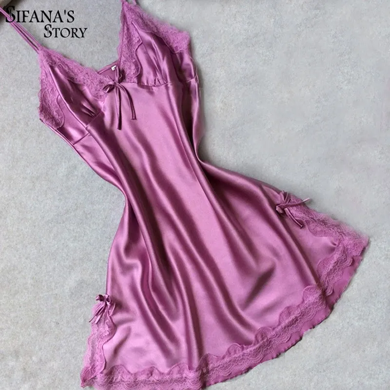 VenusFox Sexy Silk Satin Nightgown V-neck Lingerie