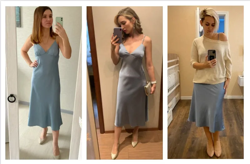 VenusFox Women Satin Deep V Neck Sexy Dress Solid Straight Pajamas Party Dress Elegant Female Summer Spaghetti Strap Dress Casual