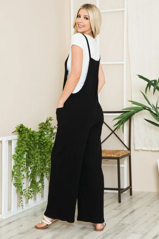 Wide Leg Cotton Rib Overalls