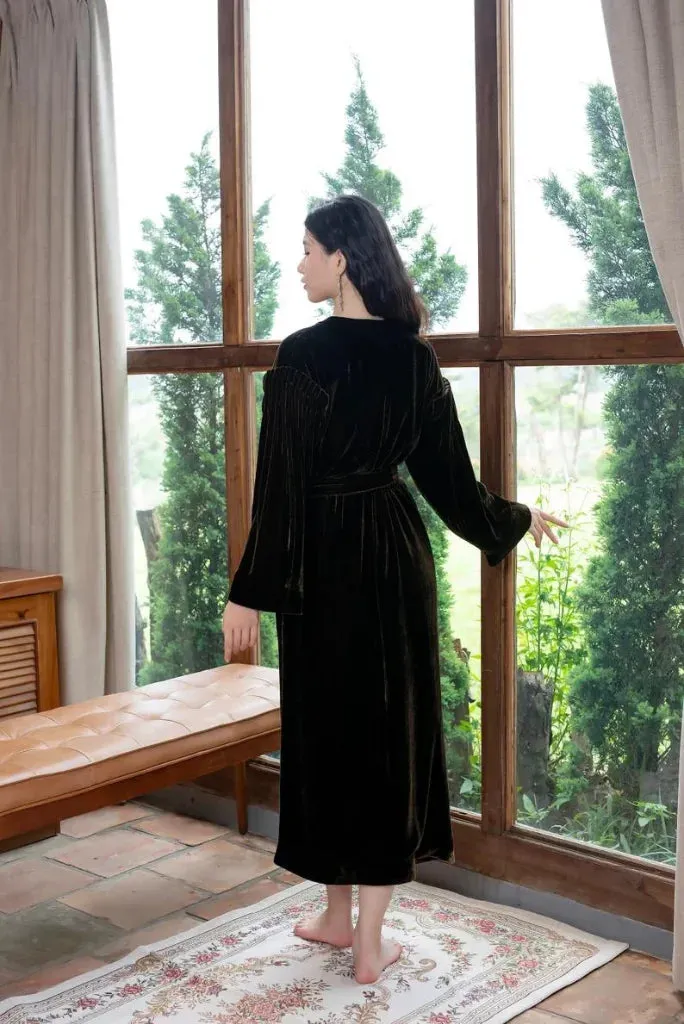 Women Dark Brown Velvet Robe, Elegant Velvet Robe for Bath and Bridal Party