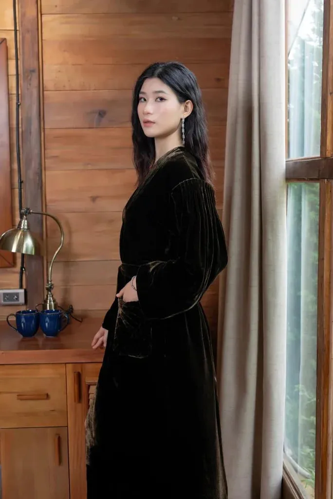 Women Dark Brown Velvet Robe, Elegant Velvet Robe for Bath and Bridal Party