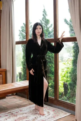 Women Dark Brown Velvet Robe, Elegant Velvet Robe for Bath and Bridal Party