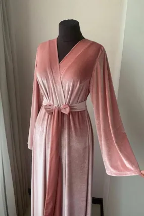 Women Deep Pink Velvet Robe, Elegant Deep Pink Robe for Bridemaid and Cocktail