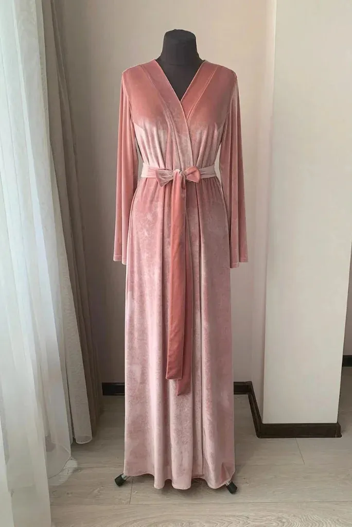 Women Deep Pink Velvet Robe, Elegant Deep Pink Robe for Bridemaid and Cocktail