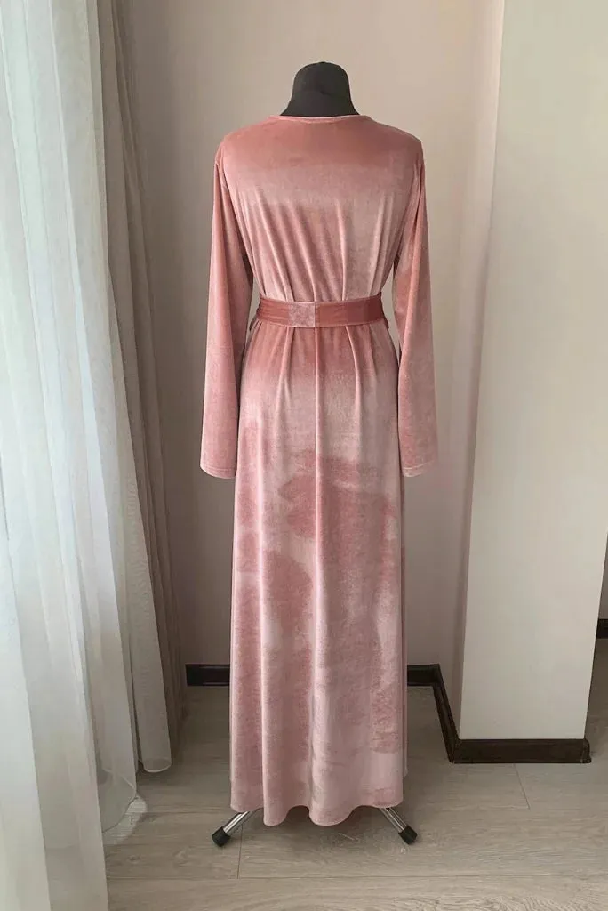 Women Deep Pink Velvet Robe, Elegant Deep Pink Robe for Bridemaid and Cocktail