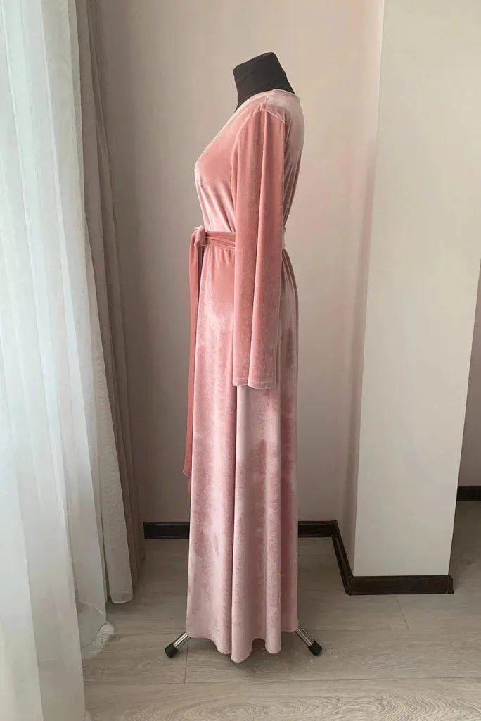 Women Deep Pink Velvet Robe, Elegant Deep Pink Robe for Bridemaid and Cocktail