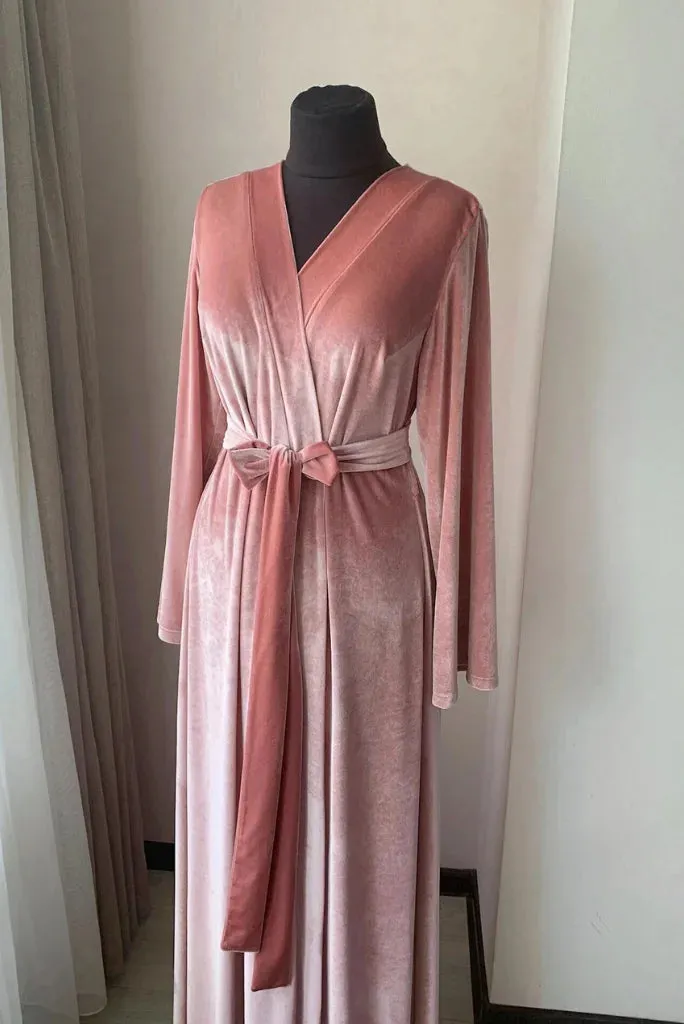 Women Deep Pink Velvet Robe, Elegant Deep Pink Robe for Bridemaid and Cocktail