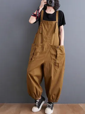 Women's Comfy Solid Color Large Pocket Overalls Dungarees