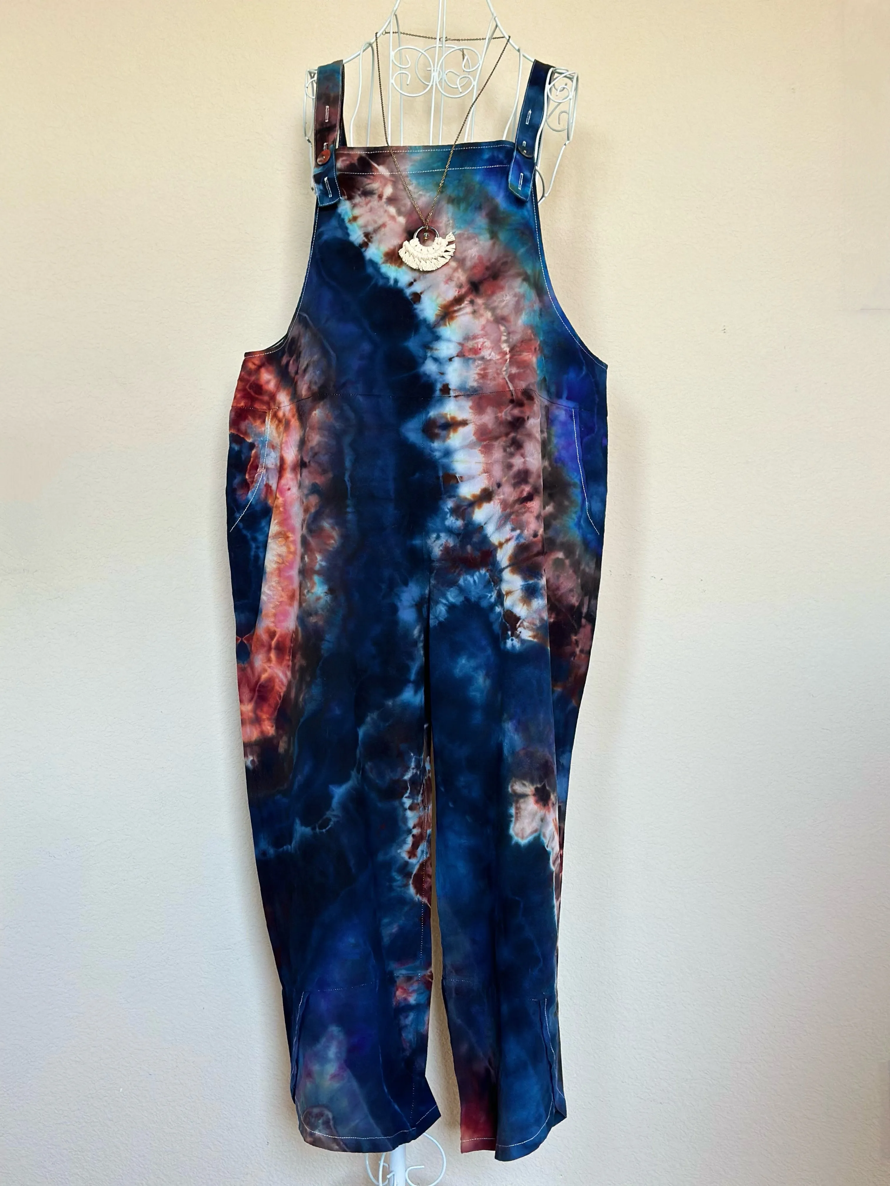 Women’s Large Geode Cotton Overalls Jumpsuit in ‘Deep Marine’