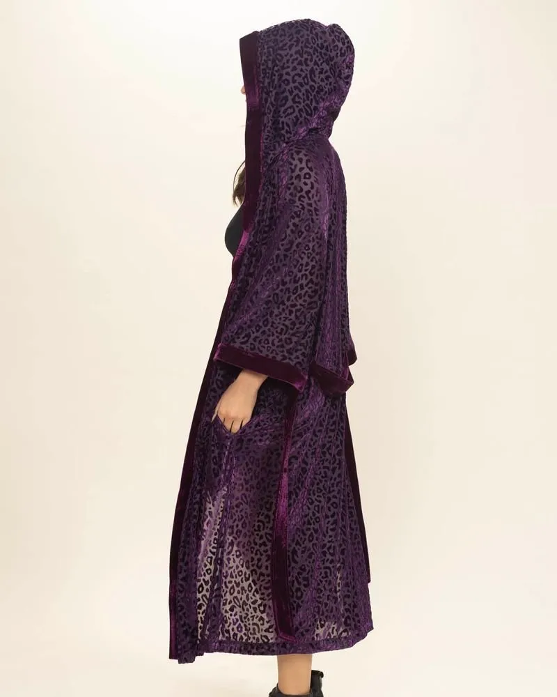 Women's Velvet Kimono | Purple Leopard