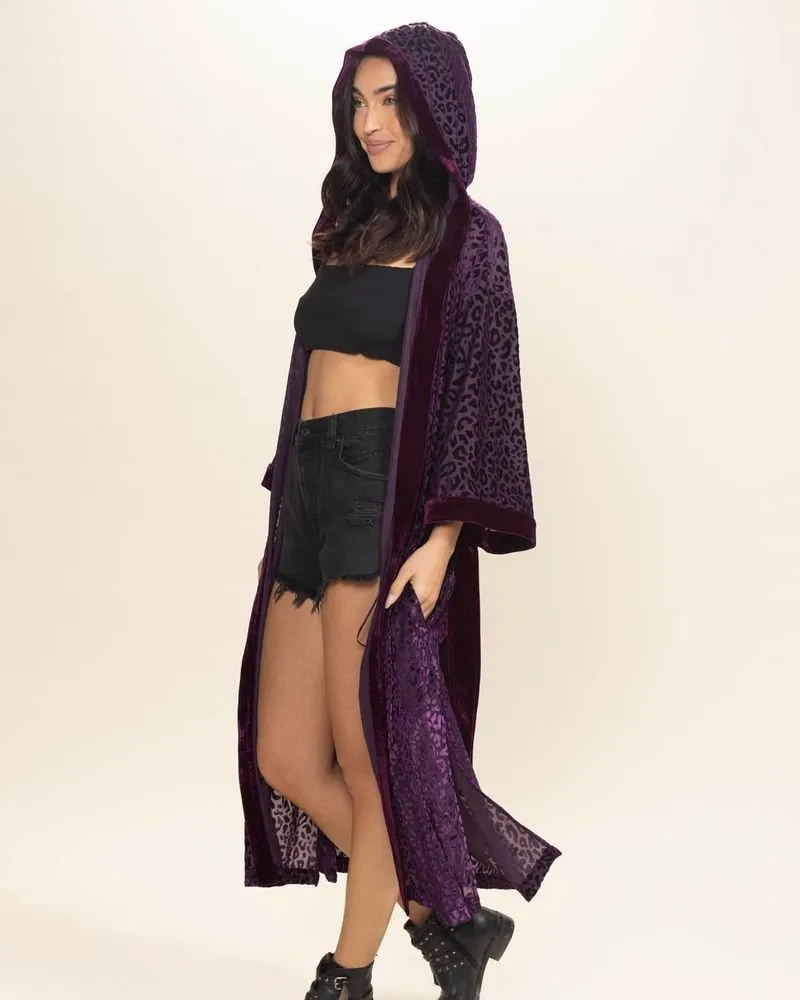 Women's Velvet Kimono | Purple Leopard